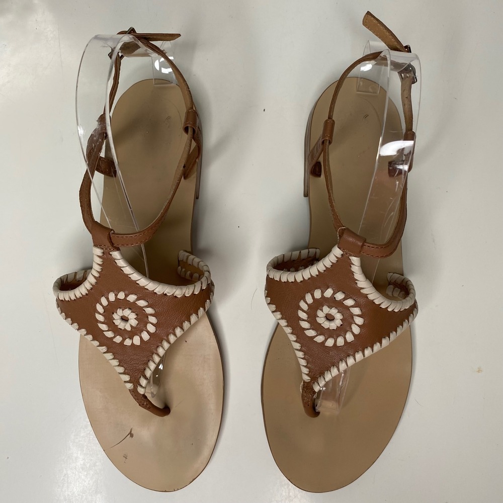 Jack Rogers Sandals Womens Brown Whipstitch Leather Preppy Size 10M - Picture 5 of 8